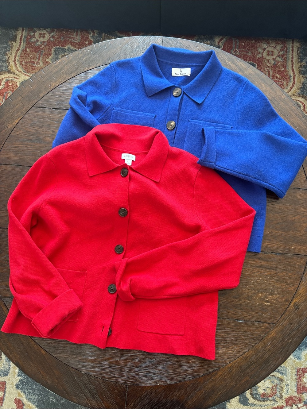 Girls' Collared Button Cardigan - Red and Blue